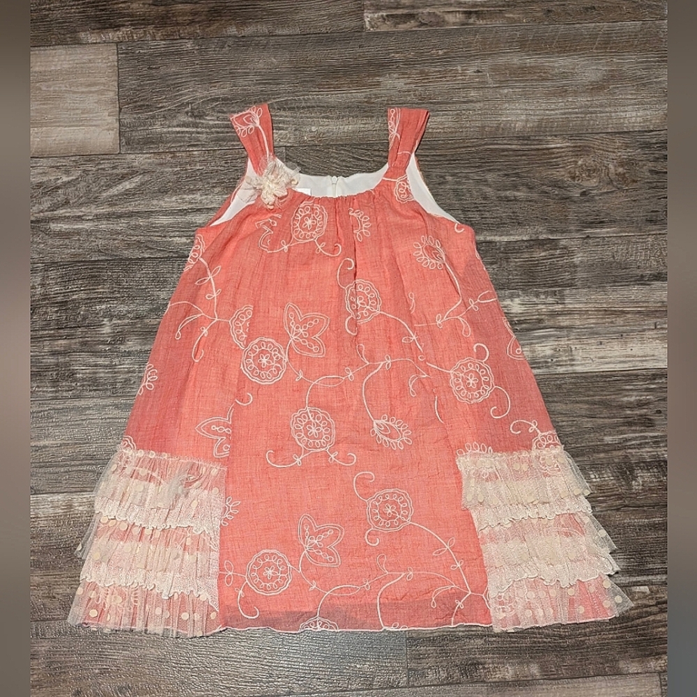 Isobella & Chloe Coral Girls Dress W/Lace Ruffles -Sz 8